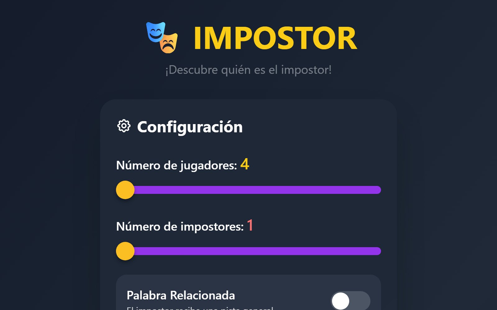 Captura de la app Impostor